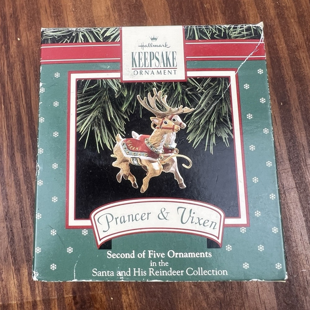 Hallmark Keepsake 1992 Prancer & Vixen Santa & His Reindeer Collection #2 In Set
